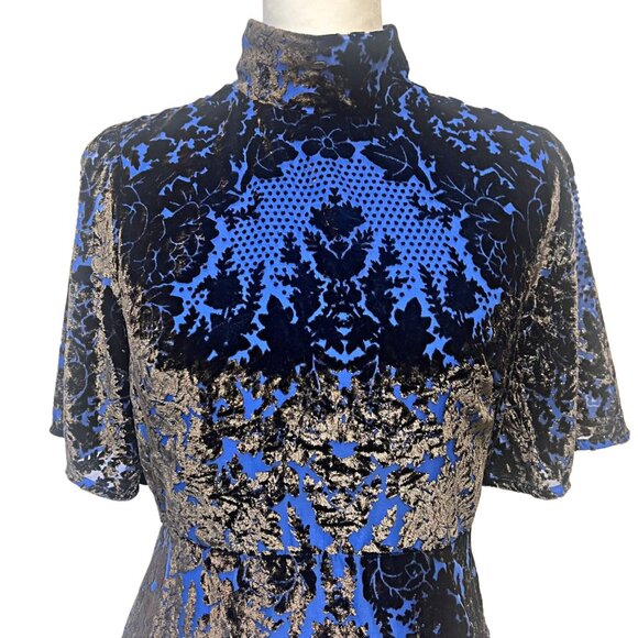 Anthropologie Velvet Rose Floral Mini Dress Mock A-Line Botton Flare Open Back - Picture 12 of 13